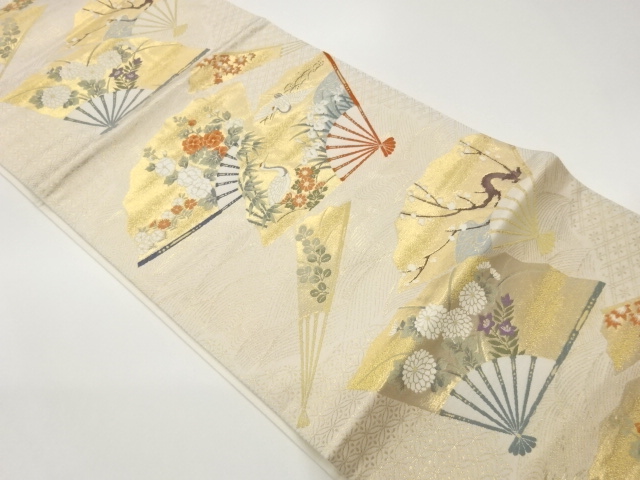 JAPANESE FUKURO OBI / WOVEN CRANE & FLOWERS